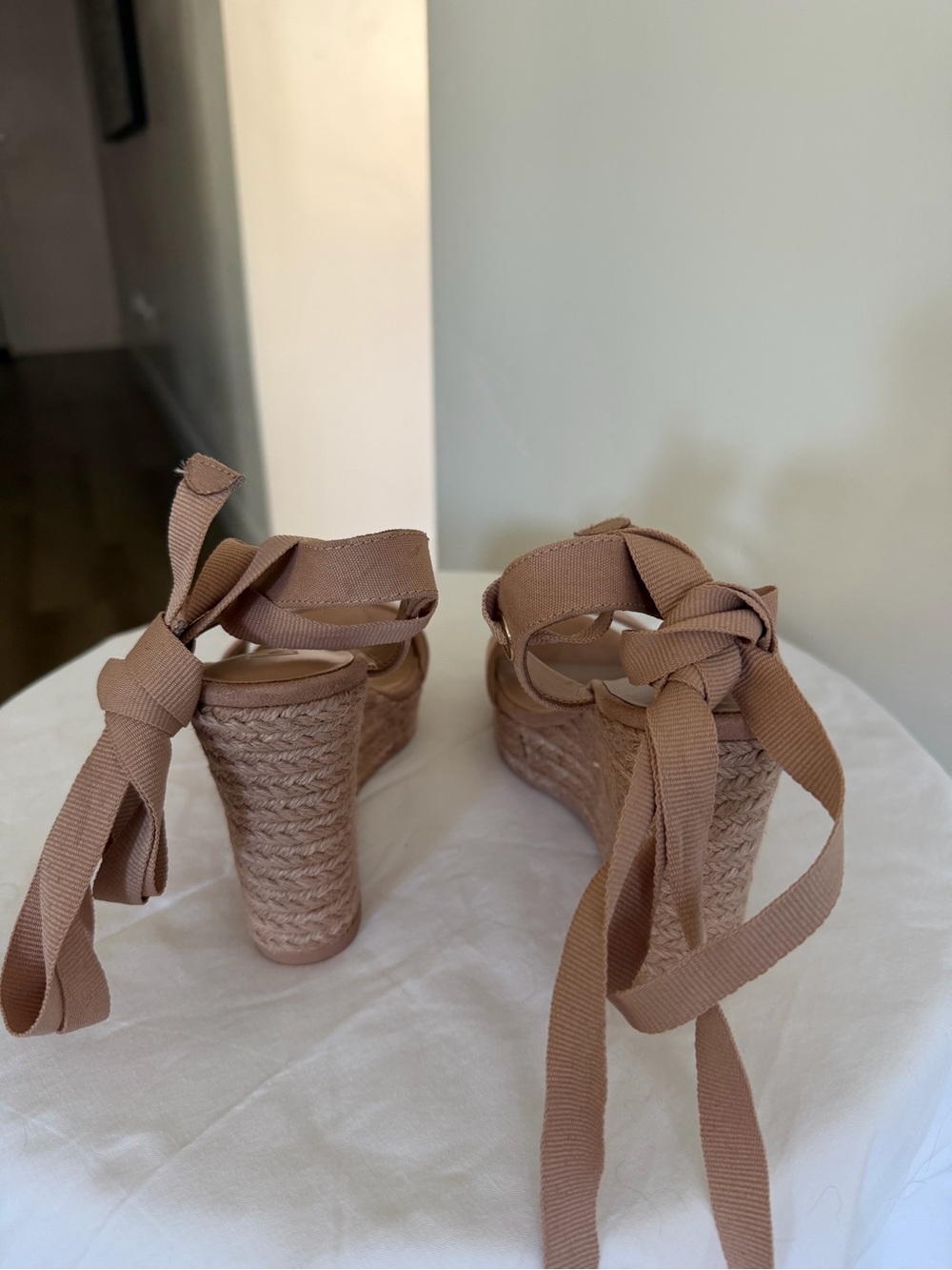 204. INC International Concepts Tan Wedge Sandals with Ankle Tie - Picture 2 of 4